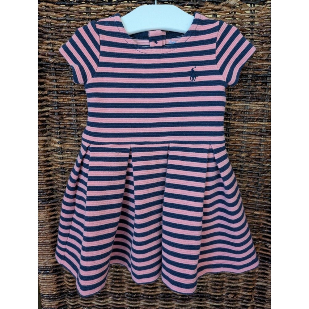 Ralph Lauren Striped Pleated Skater Dress 9 Months Preppy Embroidered Pony Logo
